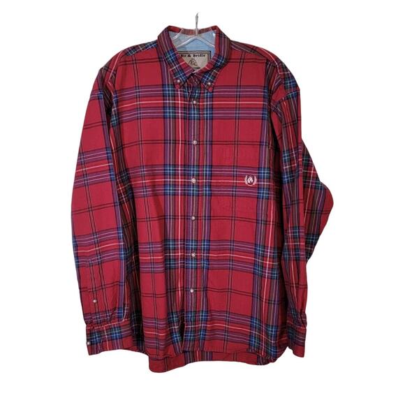 Bit & Bridle Outfitters Men's Plaid Button-Down Shirt Collared Pocket Red Large - Picture 1 of 7